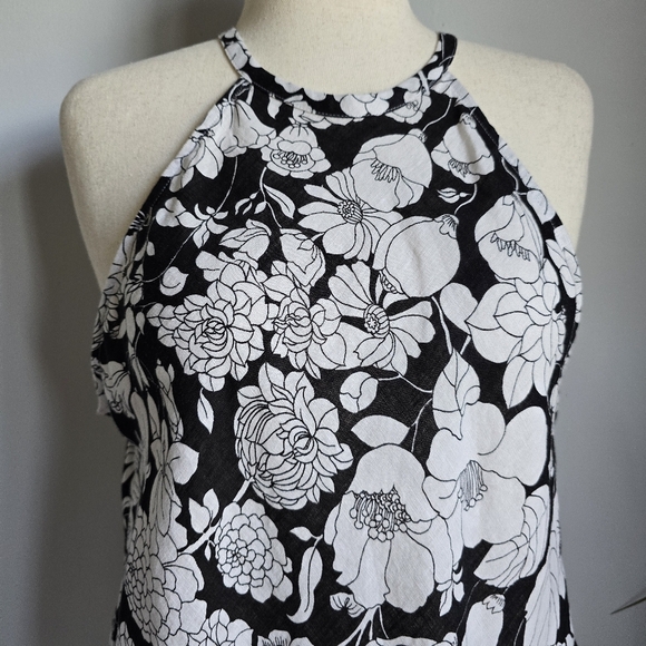 J.Crew, New Amber Black White Classic Floral Linen Halter Tank Top Size Large - Picture 3 of 12